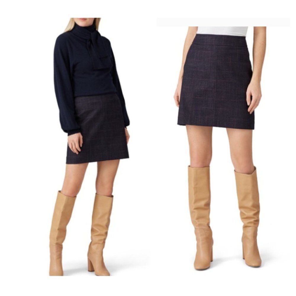 See By CHLOE Mini Skirt Plaid Ink Navy Career Designer Stretch NWT 34 XS